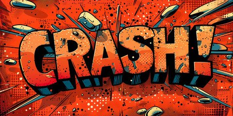retro comic book. A bold and vibrant text effect with the word "CRASH!" in large, 3D letters