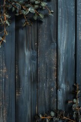 Eucalyptus Branches Over Rustic Dark Blue Wooden Background