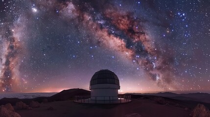 Close-up of a star-gazing pavilion under a vast cosmic sky, isolated against the universe, perfect for astronomical enthusiasts