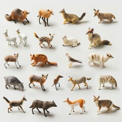 Obraz premium A set of tiny animal figures in dynamic poses, isolated minimal with white background