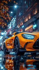 Futuristic sports car wireframe intersection with custom LED lights (3D Illustration) sheen of a luxurious, polished sports car. wallpaper sports car wallpaper illustration images ai generative
  