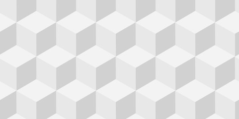 Abstract white and gray style minimal blank cubic. Geometric pattern illustration mosaic, square and triangle wallpaper. Seamless cube technology business concept.