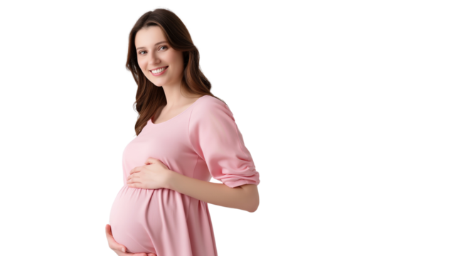 Pregnant Woman holding belly isolated on white transparent isolated background, Happy pregnant woman expecting baby 
