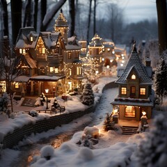 Christmas and New Year miniature village in the winter. Christmas scene.