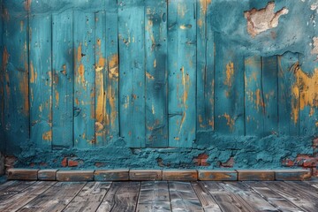 Aged Turquoise Wooden Wall with Weathered Texture and Rustic Charm