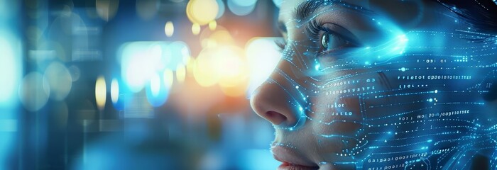 Amazing of dermatology, with Glow HUD big Icon of skin layers, illustrating a dermatologist performing a skin biopsy in a hightech, blur background clinic with futuristic styles