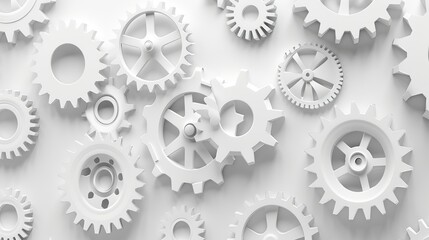 Mechanism system cogwheels rendered in white paper gears in an origami paper cut style, representing a tech project with a visually appealing aesthetic.