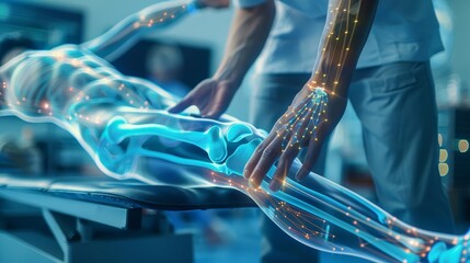 Closeup of a physical therapist assisting with rehabilitation exercises