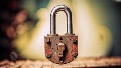 Rusty lock with a broken key.