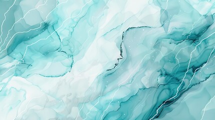 Obraz premium Pastel cyan mint liquid marble watercolor background with white lines and brush stains. Teal turquoise marbled alcohol ink drawing effect. Vector illustration backdrop, watercolour wedding invitation