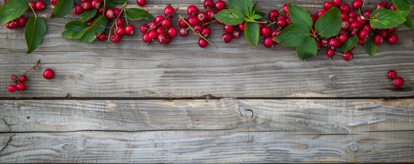 Fresh Cherry Harvest on Rustic Wooden Table Background