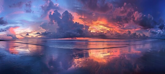 close-up Stunning colorful sunset sky with clouds on the horizon of the South Pacific Ocean. bali landscape in beach. Luxury travel.