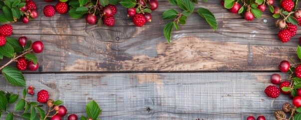Fresh Summer Berries on Rustic Wooden Background