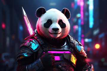 Fantasy of a panda in the city of the future