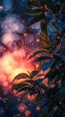 Colorful bokeh lights in the garden. Nature background.