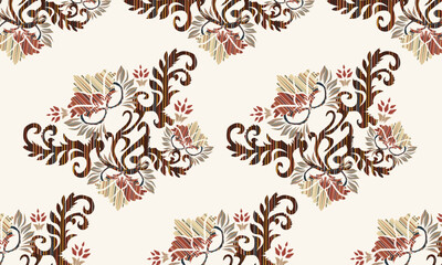 Hand draw Ikat floral paisley embroidery .Ikat ethnic oriental seamless pattern traditional.Aztec style abstract vector illustration.great for textiles, banners, wallpapers, wrapping vector design.