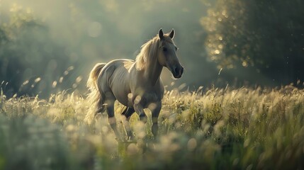 A free horse roams in its natural habitat.