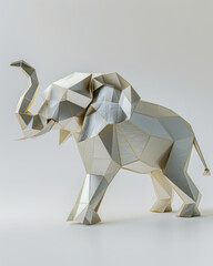 3D rendered beautiful elephant origami, ad mockup isolated on a white and gray background.