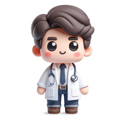 A 3D cute of a doctor character in a white lab coat