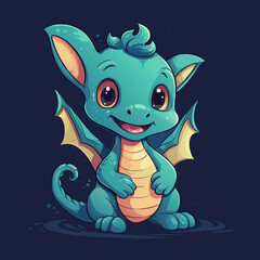 Dragon animal character, cartoon style. Happy baby dragon. Cartoon illustration