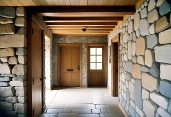 Rustic boho interior design of modern Stone cladding wall 