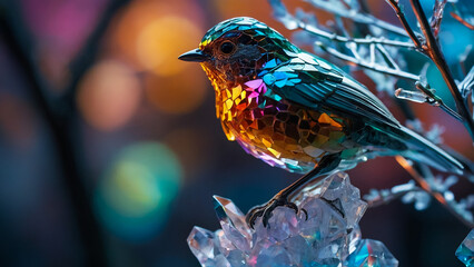 oil painting beautiful bird made of opal, hyperdetailed, intricate, photo-realistic, vivid, colorful, dispersion, cinematic lighting, photo,
