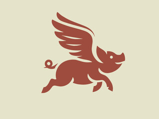 Flying pig with wings. Modern simple logo, icon, emblem. Vector illustration, isolated object