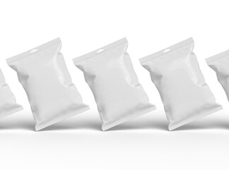 Naklejka premium Realistic 3d rendered package for food snack, chips, cookies, peanuts, candy on a transparent background