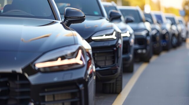   A row of cars parallel parked on a city street, facing another lined up row