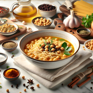 Aush Soup with Noodles on Marble Counter