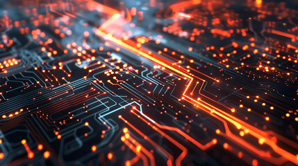 Obraz premium Glowing circuit board with illuminated pathways