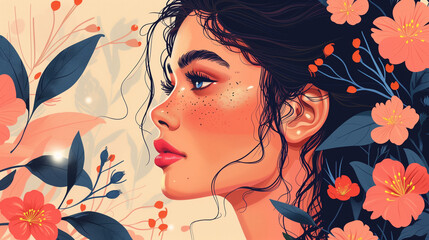 Illustration of beautiful woman, international woman's day concept