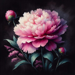 Pink peony, painting on canvas.	