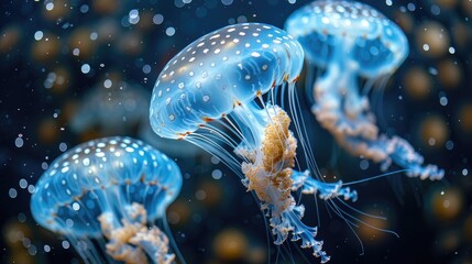 Jellyfish swimming in the ocean. Underwater world.
