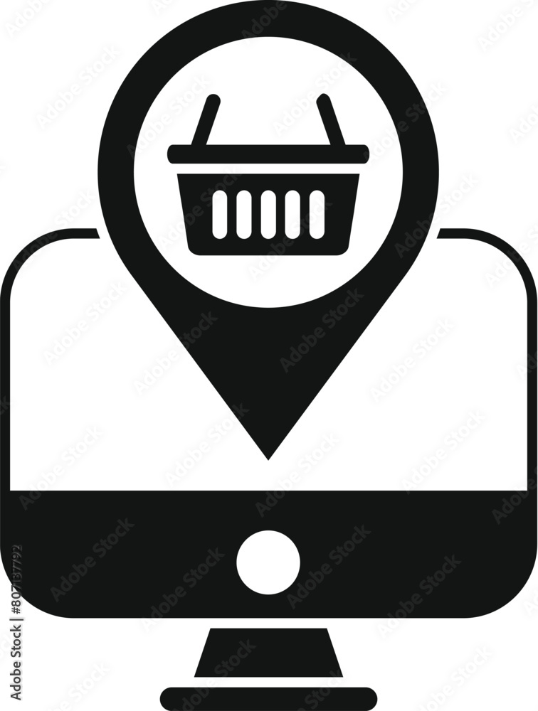 Poster Mark store online icon simple vector. Computer app. Geo pointer sale