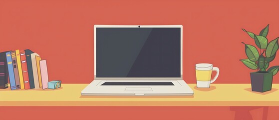 a minimalist workstation setup against an orange backdrop. negative space for a clean, modern aesthetic.