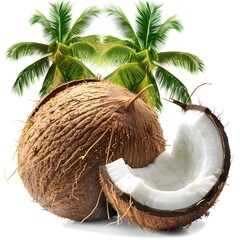 coconut under the  palm tree isolated on white background generative AI