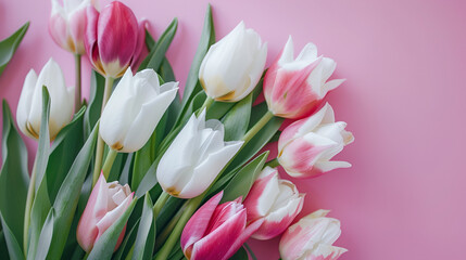 Bouquet of pink and yellow tulips on a white background Pink Tulip arrangement Tulips in a Vase, Generative Ai