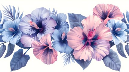 Vibrant Hibiscus Blossoms Adorning a Tranquil Floral Arrangement in Soft Pastel Hues