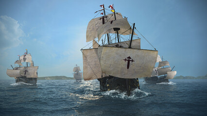 The NAO VICTORIA is the flag ship of the MAGELLAN armada. 
A scientific 3D-reconstruction of a spanish galleon fleet 
in the beginning of the 16th century.sails ahead of a global circumnavigation