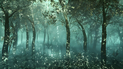 A forest where the trees are made of glass and shimmer with every movement of the wind