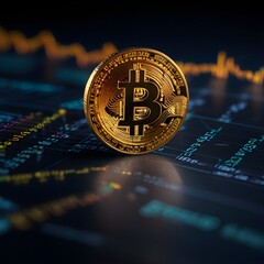 Bitcoin cryptocurrency, stock market, chart analysis in the background