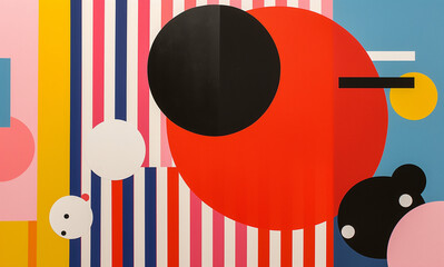Obraz premium A poster of bold colors and shapes, incorporating elements like circles or squares in different sizes