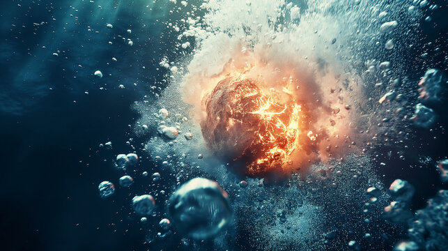 An underwater explosion with powerful energy