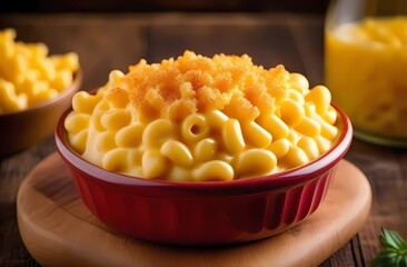 Delicious macaroni and cheese in a plate in the kitchen