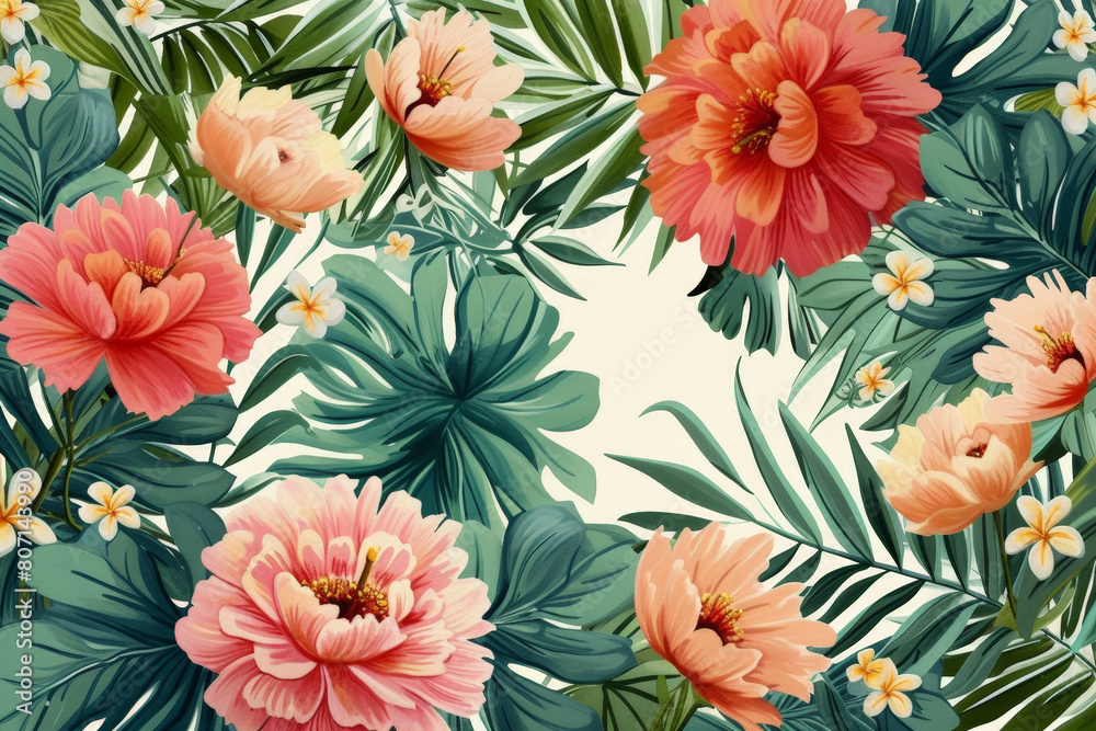 Canvas Prints A vibrant array of leaves and flowers in various colors creating a beautiful and lively floral pattern