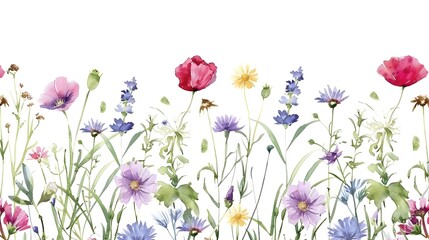 Vibrant Floral Watercolor Pattern Seamless Meadow Botanical Background Nature Design