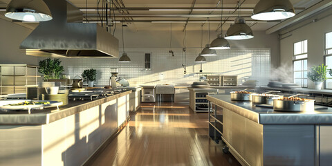 Event Catering Preparation Area Floor: Showing a designated area for preparing food for catering events, with catering equipment and staging areas