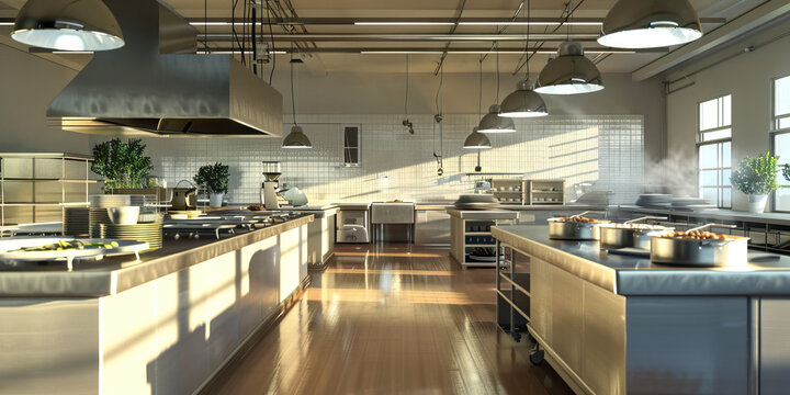 Event Catering Preparation Area Floor: Showing a designated area for preparing food for catering events, with catering equipment and staging areas