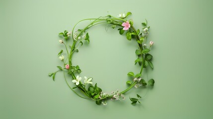 Lush Green Floral Wreath with Delicate Pastel Blooms Depicting the Freshness of Spring